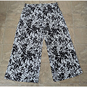 3 Dots sz XXL Pants wide leg slinky stretchy black & white print pull on 4049